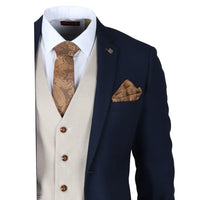 Mayfair - Men's 3 Piece Navy Suit With Cream Waistcoat