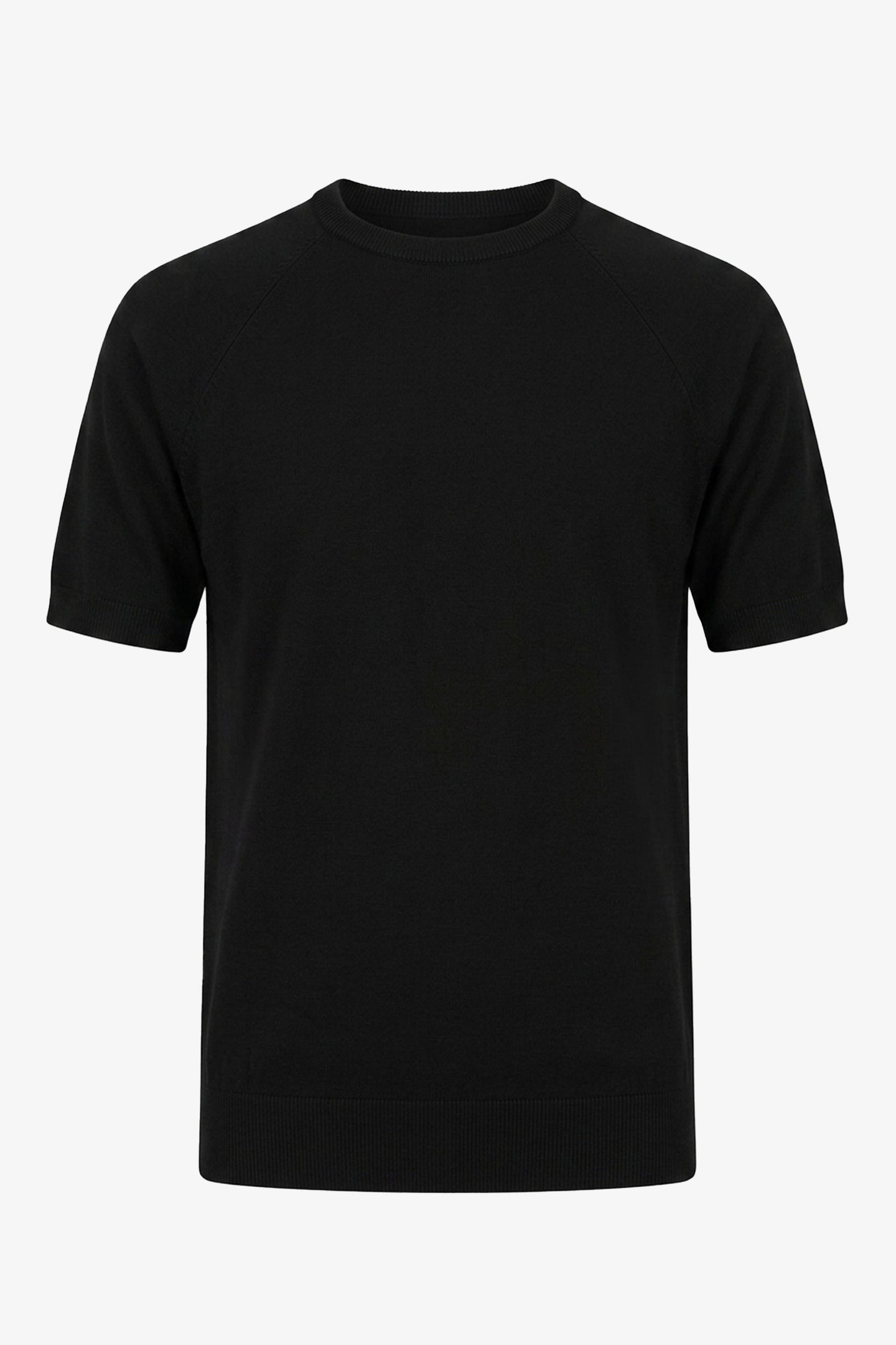Męska czarna dzianinowa koszulka T-shirt o regularnym kroju z okrągłym dekoltem i krótkim rękawem