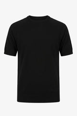 Męska czarna dzianinowa koszulka T-shirt o regularnym kroju z okrągłym dekoltem i krótkim rękawem