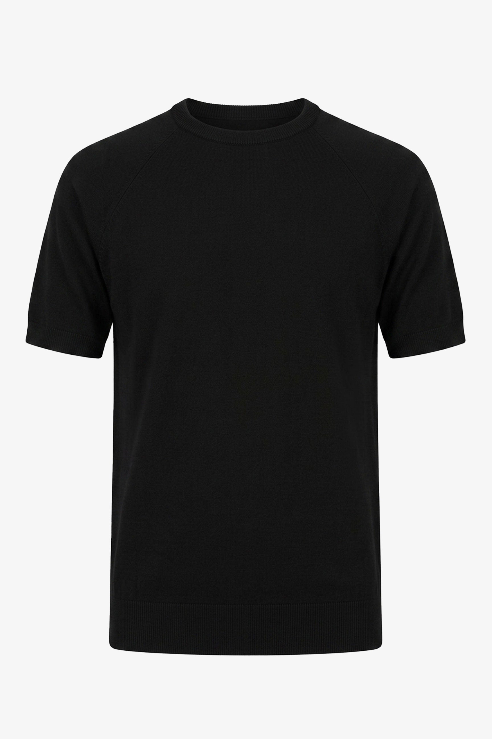 Męska czarna dzianinowa koszulka T-shirt o regularnym kroju z okrągłym dekoltem i krótkim rękawem