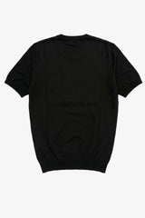 Męska czarna dzianinowa koszulka T-shirt o regularnym kroju z okrągłym dekoltem i krótkim rękawem