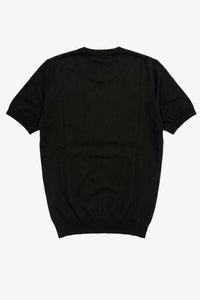 Męska czarna dzianinowa koszulka T-shirt o regularnym kroju z okrągłym dekoltem i krótkim rękawem