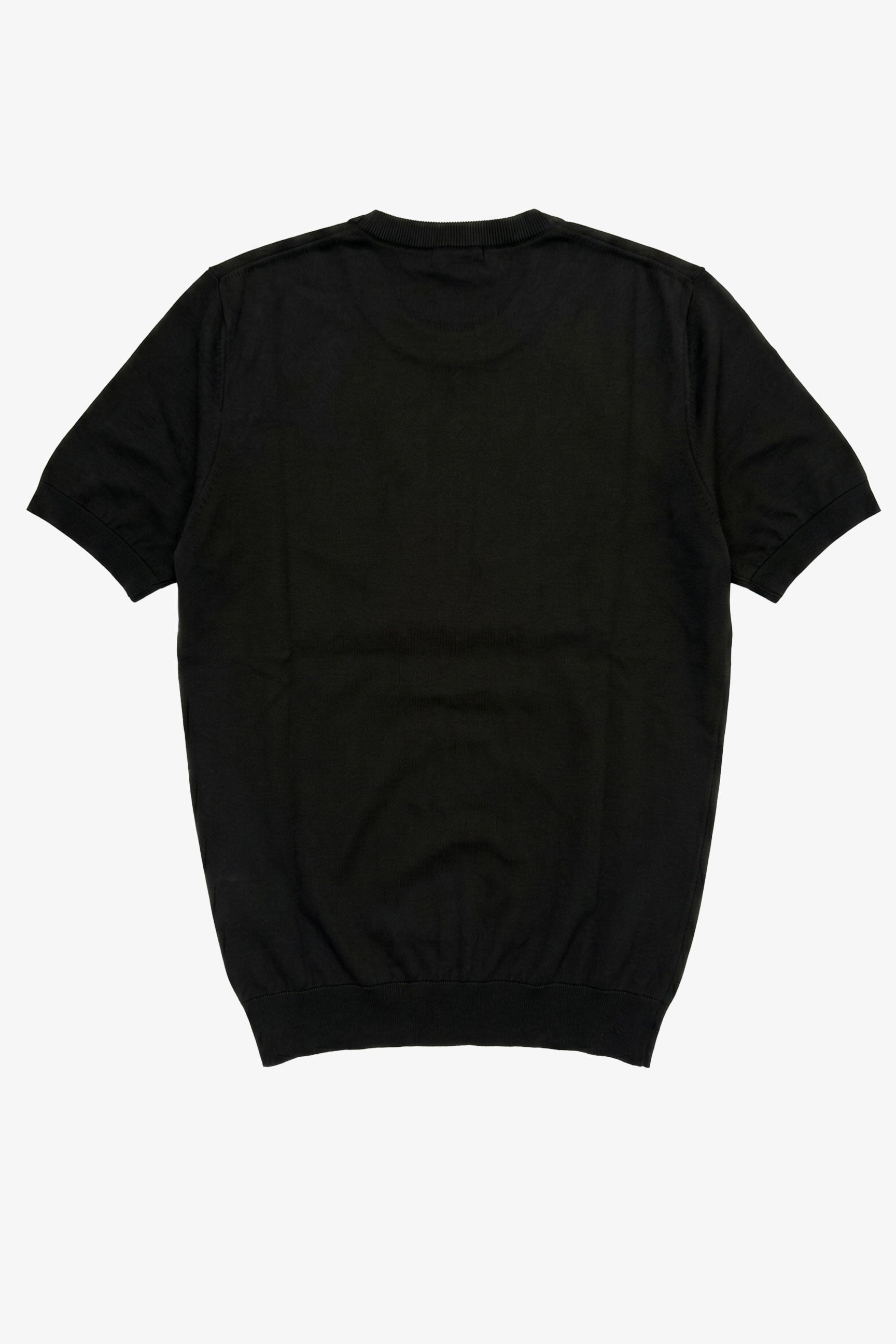 Męska czarna dzianinowa koszulka T-shirt o regularnym kroju z okrągłym dekoltem i krótkim rękawem