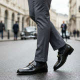 Męskie czarne lakierowane mokasyny z PU