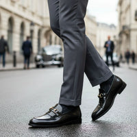 Męskie czarne lakierowane mokasyny z PU