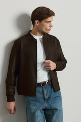 Męska brązowa minimalistyczna elegancka kurtka typu bomber