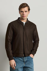 Męska brązowa minimalistyczna elegancka kurtka typu bomber