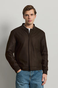 Męska brązowa minimalistyczna elegancka kurtka typu bomber