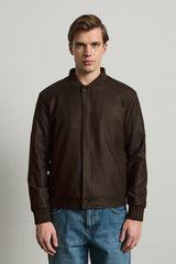Męska brązowa minimalistyczna elegancka kurtka typu bomber