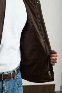 Męska brązowa minimalistyczna elegancka kurtka typu bomber