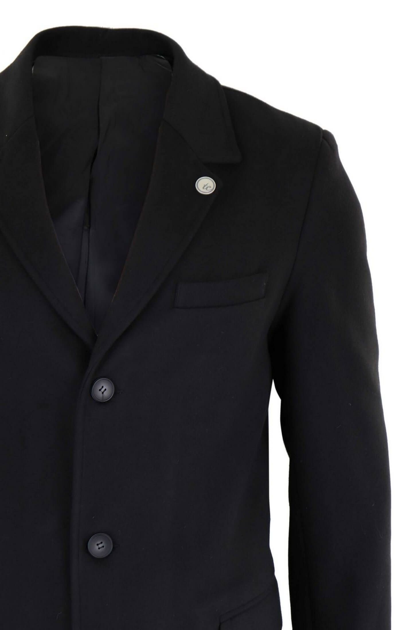 Men's Classic Wool Long Overcoat-Black