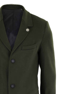 Men's Classic Wool Long Overcoat-Olive Green