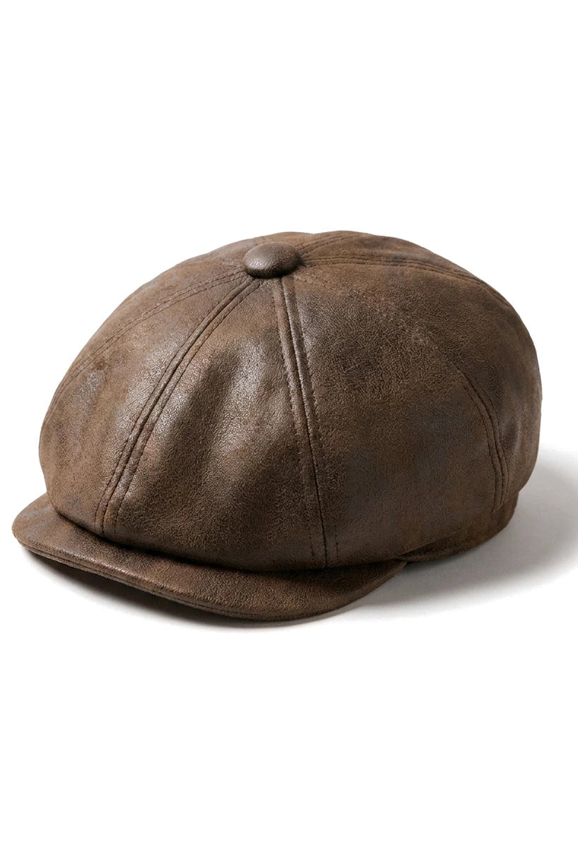Męska czapka Razor Baker Boy z 8 panelami, skórzana, z płaską czapką Blinders Newsboy, brązowa