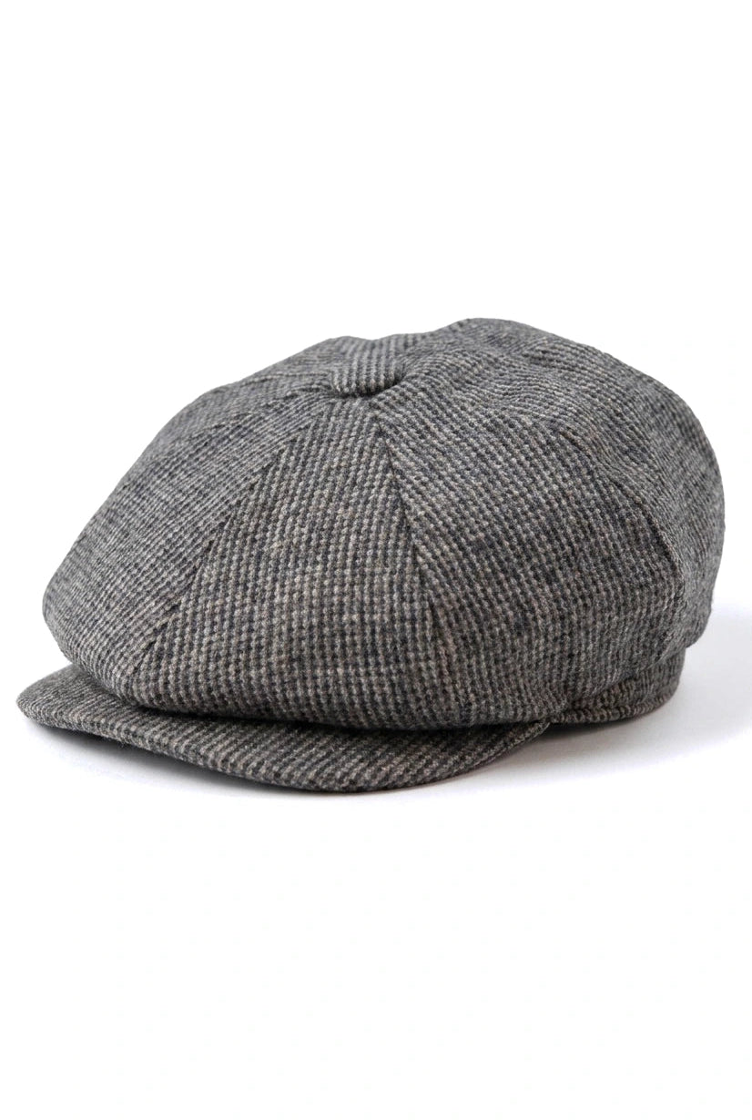 Męska czapka Razor Baker Boy z 8 panelami, wełniana, tweedowa, Shelby Newsboy, płaska, szara