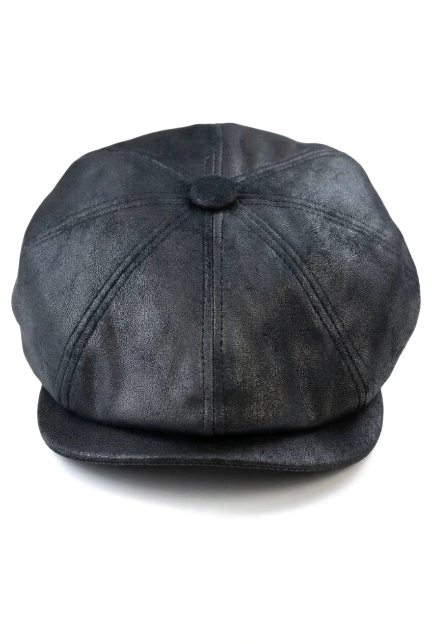 Męska czapka Razor Baker Boy z 8 panelami, skórzana, z płaską czapką Blinders Newsboy, w kolorze czarnym