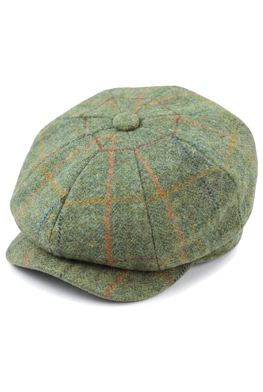 Męska czapka z daszkiem 8-panelowa Tweed Blinders Newsboy w zieloną kratkę