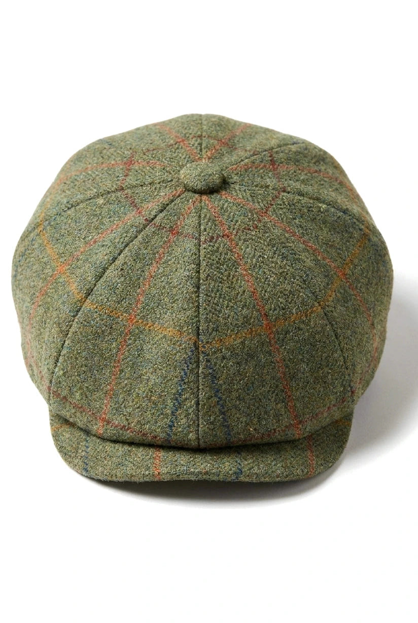 Męska czapka z daszkiem 8-panelowa Tweed Blinders Newsboy w zieloną kratkę
