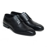 Męskie czarne skórzane klasyczne formalne buty typu brogsy ze sznurowaniem