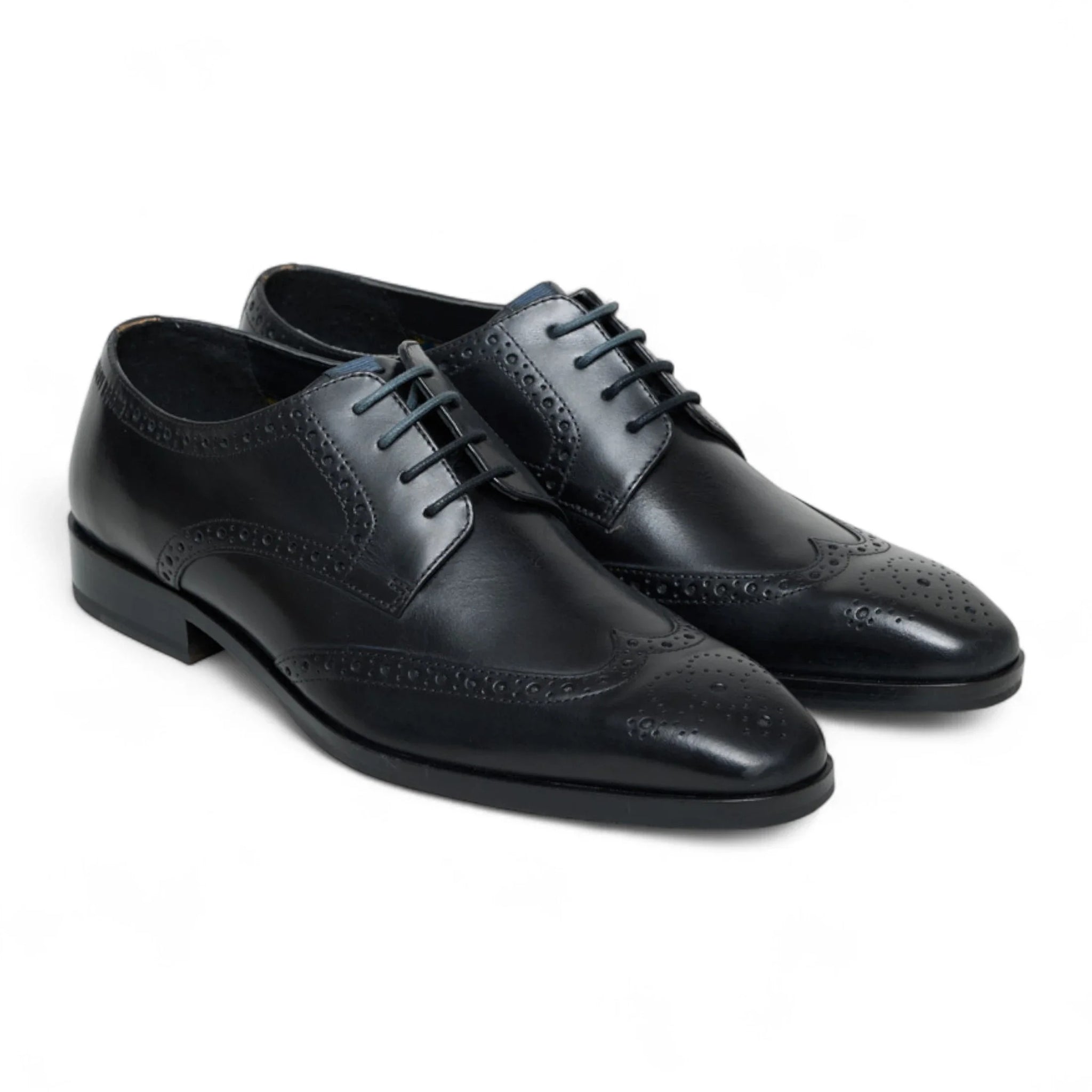 Męskie czarne skórzane klasyczne formalne buty typu brogsy ze sznurowaniem