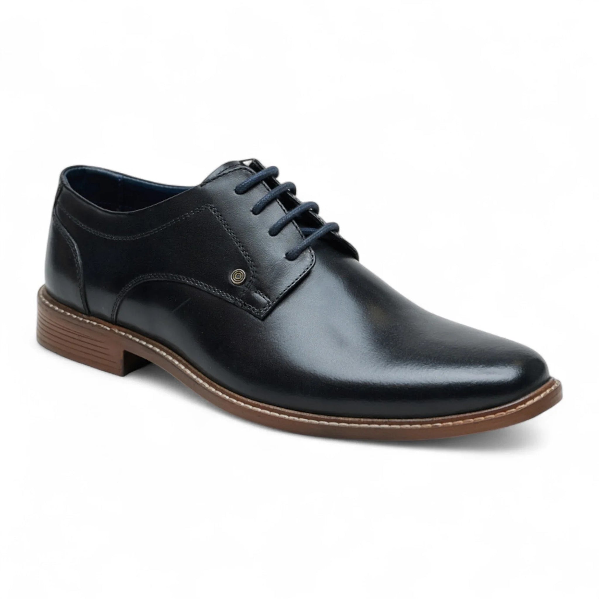 Męskie czarne skórzane, polerowane, proste, formalne buty typu derby