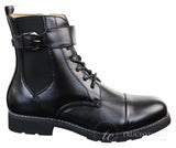 Mens Black Military Army Navy Ankle Boots Casual Zip Laced Belted Buckle