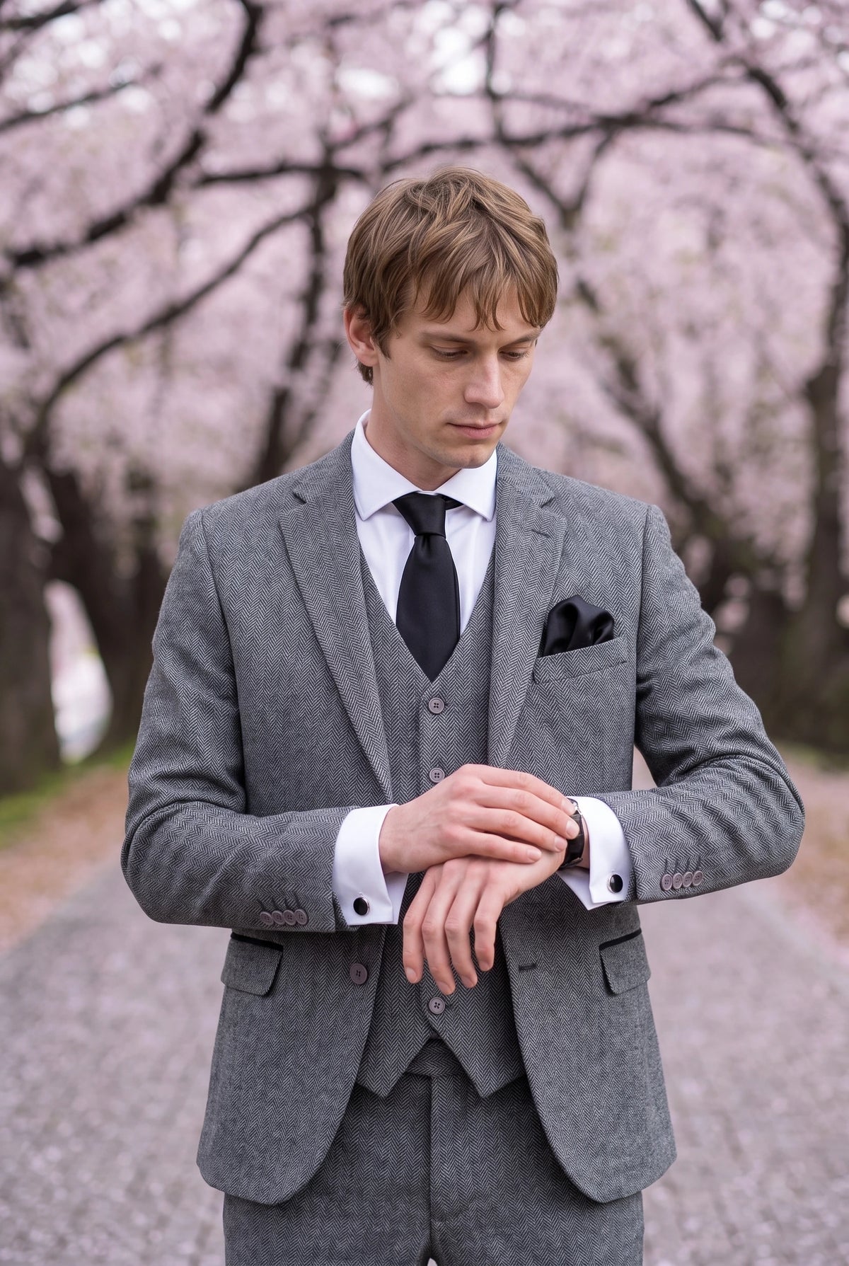 Męski zestaw black tie z poszetką i spinkami do mankietów