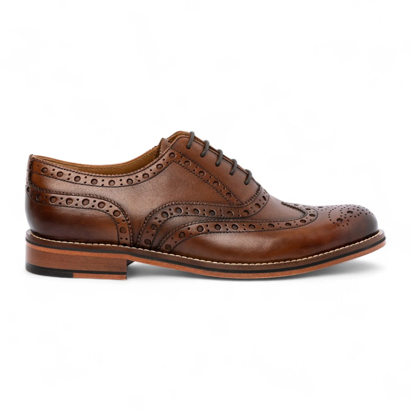 Brązowe skórzane buty męskie typu brogue typu oksford z zapięciem na rzep