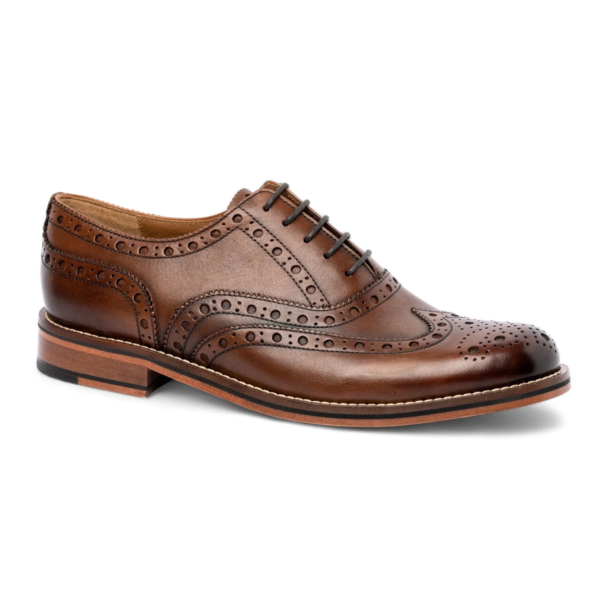 Brązowe skórzane buty męskie typu brogue typu oksford z zapięciem na rzep