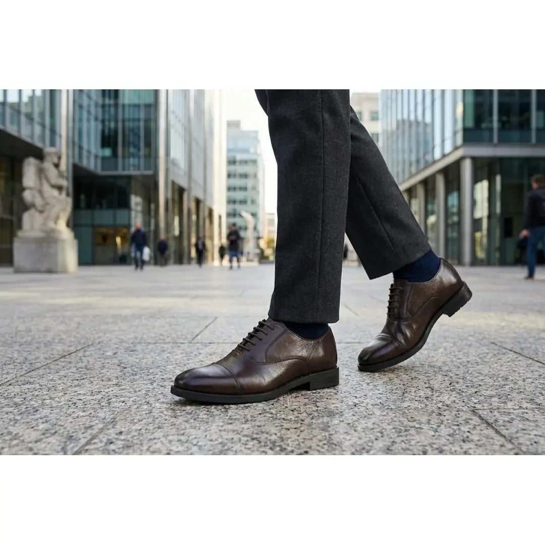 Klasyczne, sznurowane buty Oxford dla mężczyzn z noskiem typu cap-toe