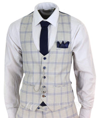 Mens Cream Blue Check Wedding Suit