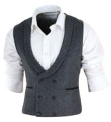 Mens Double Breasted Tweed Waistcoat