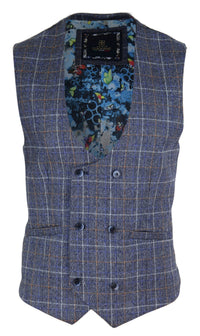 Mens Double Breasted Waistcoat with Chain - Cavani Bonita - Blue