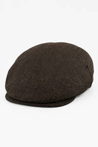 Męska czapka z daszkiem z wełny w jodełkę, brązowy tweed, klasyczna, unisex z lat 20. XX wieku Del Boy