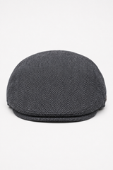 Męska czapka z daszkiem z wełny w jodełkę, tweed antracytowy, klasyczna, unisex z lat 20. Del Boy