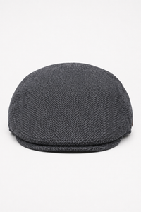 Męska czapka z daszkiem z wełny w jodełkę, tweed antracytowy, klasyczna, unisex z lat 20. Del Boy