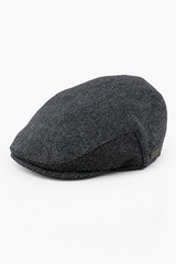 Męska czapka z daszkiem z wełny w jodełkę, tweed antracytowy, klasyczna, unisex z lat 20. Del Boy