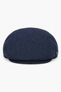 Męska czapka z daszkiem z wełny w jodełkę, granatowy tweed, klasyczna, unisex z lat 20. XX wieku Del Boy