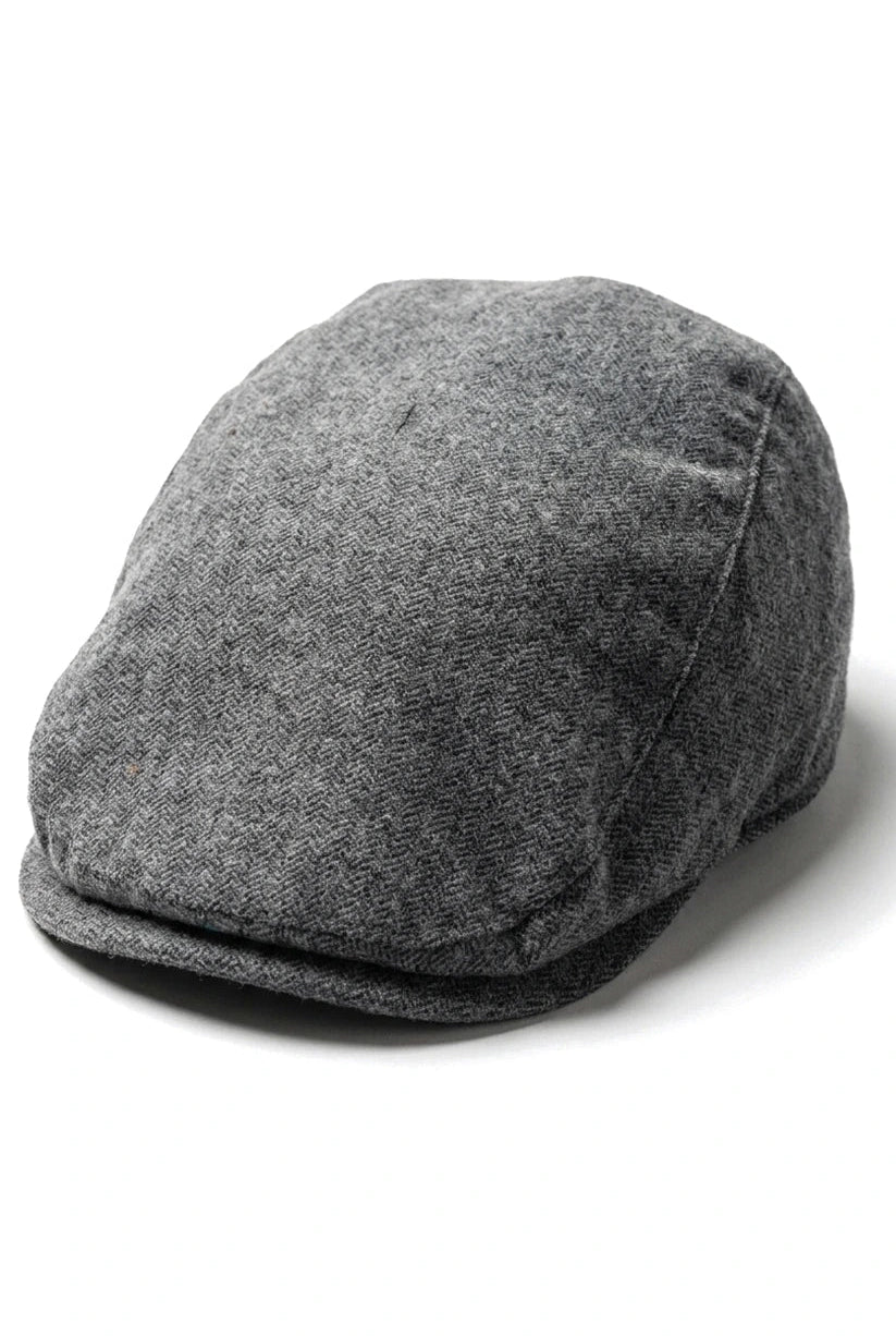 Męska czapka z daszkiem Baker Boy 8 Panel Grandad Tweed Herringbone Grey Vintage