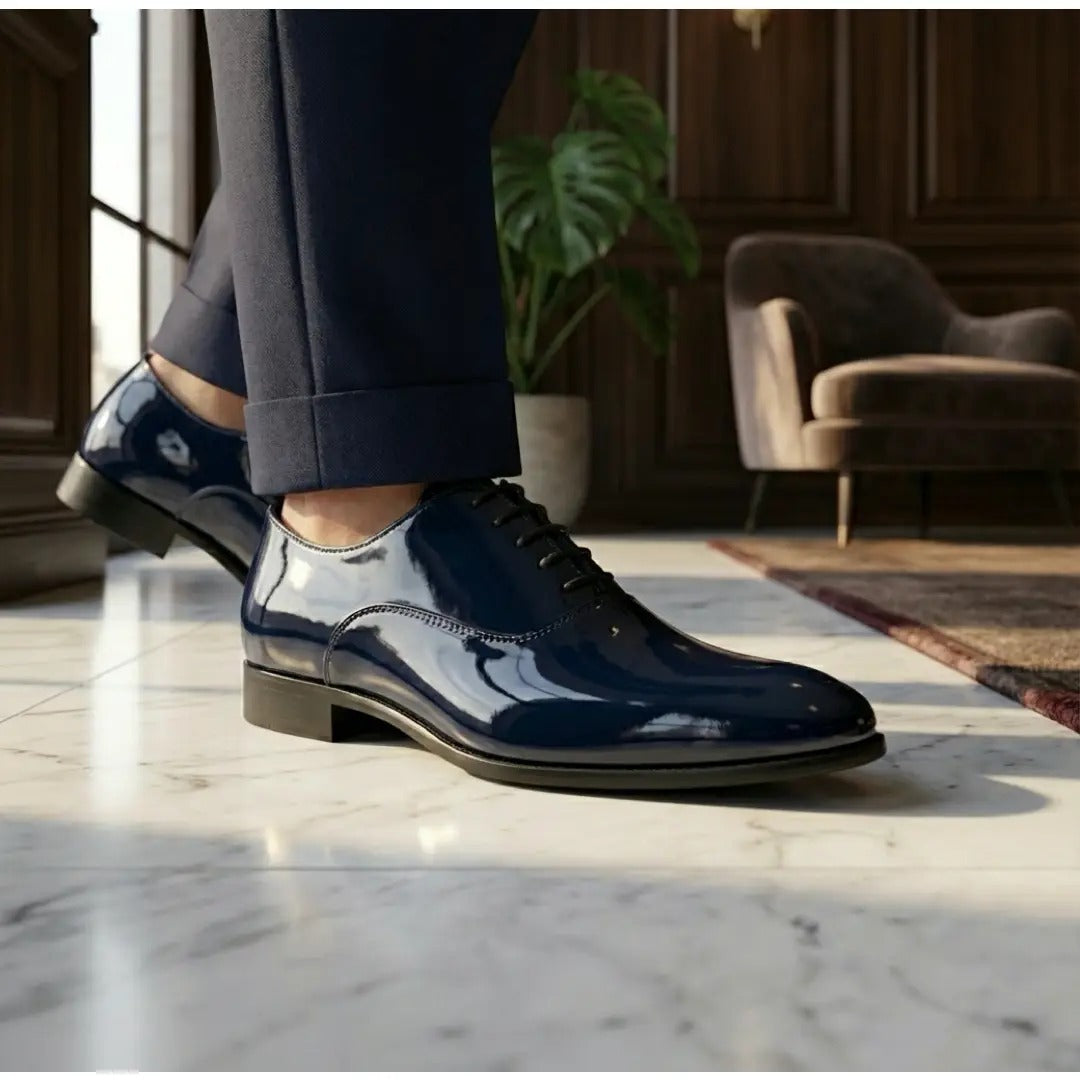 Męskie formalne buty typu oksford ze skóry lakierowanej PU