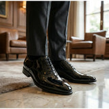 Męskie formalne buty typu oksford ze skóry lakierowanej PU