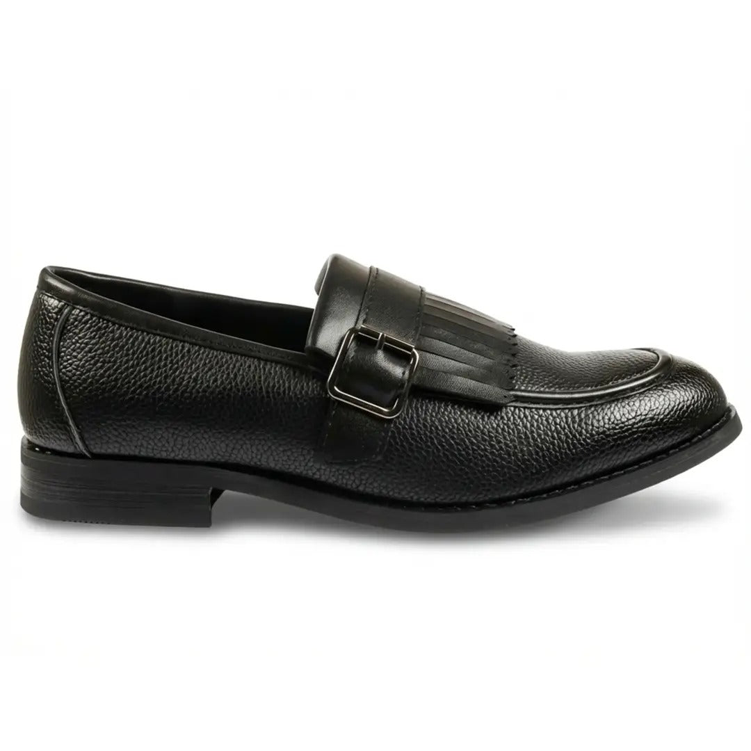 Męskie mokasyny typu slip-on z frędzlami i paskiem Monk