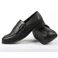 Męskie mokasyny typu slip-on z frędzlami i paskiem Monk