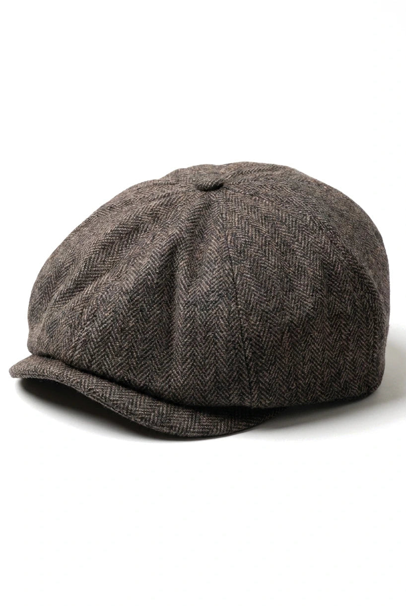 Męska czapka z daszkiem w jodełkę Newsboy Classic – brązowa
