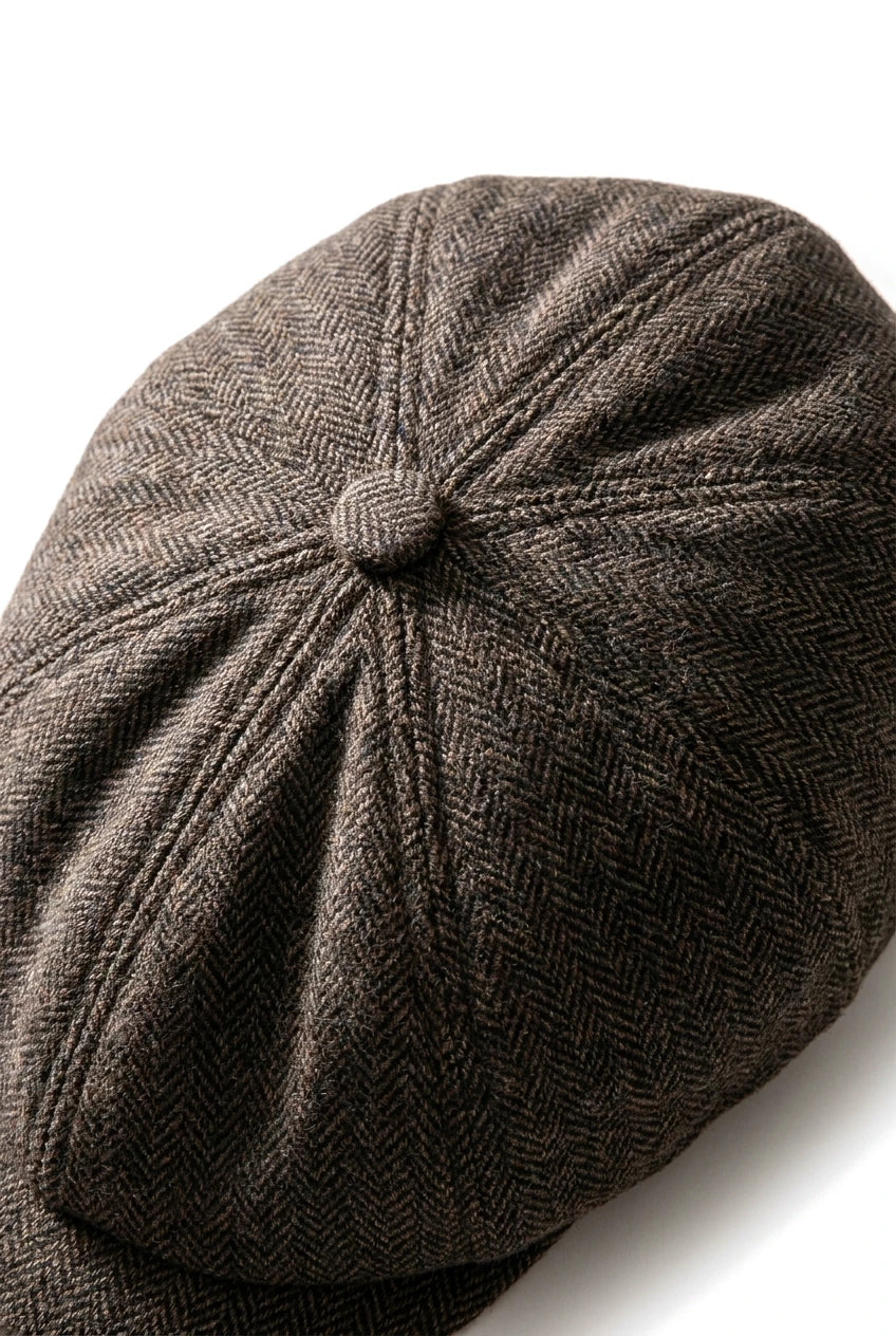 Męska czapka z daszkiem w jodełkę Newsboy Classic – brązowa