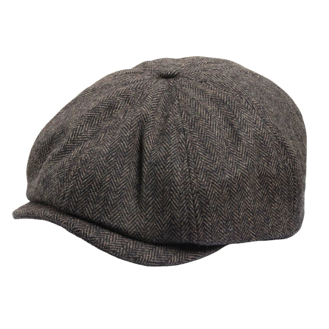 Męska czapka z daszkiem w jodełkę Newsboy Classic – brązowa