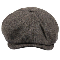 Męska czapka z daszkiem w jodełkę Newsboy Classic – brązowa