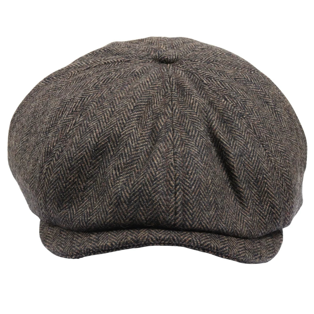 Męska czapka z daszkiem w jodełkę Newsboy Classic – brązowa