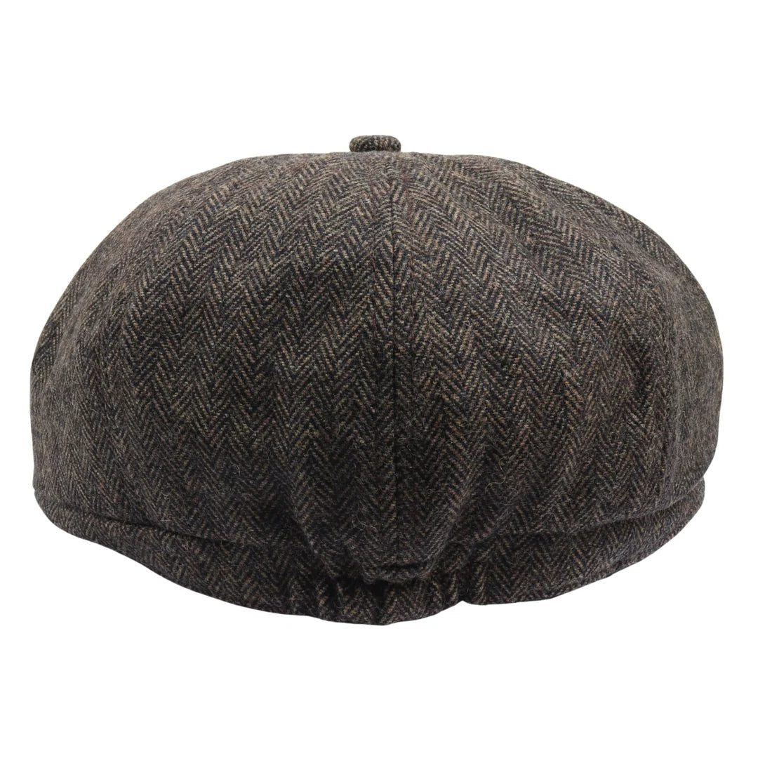 Męska czapka z daszkiem w jodełkę Newsboy Classic – brązowa