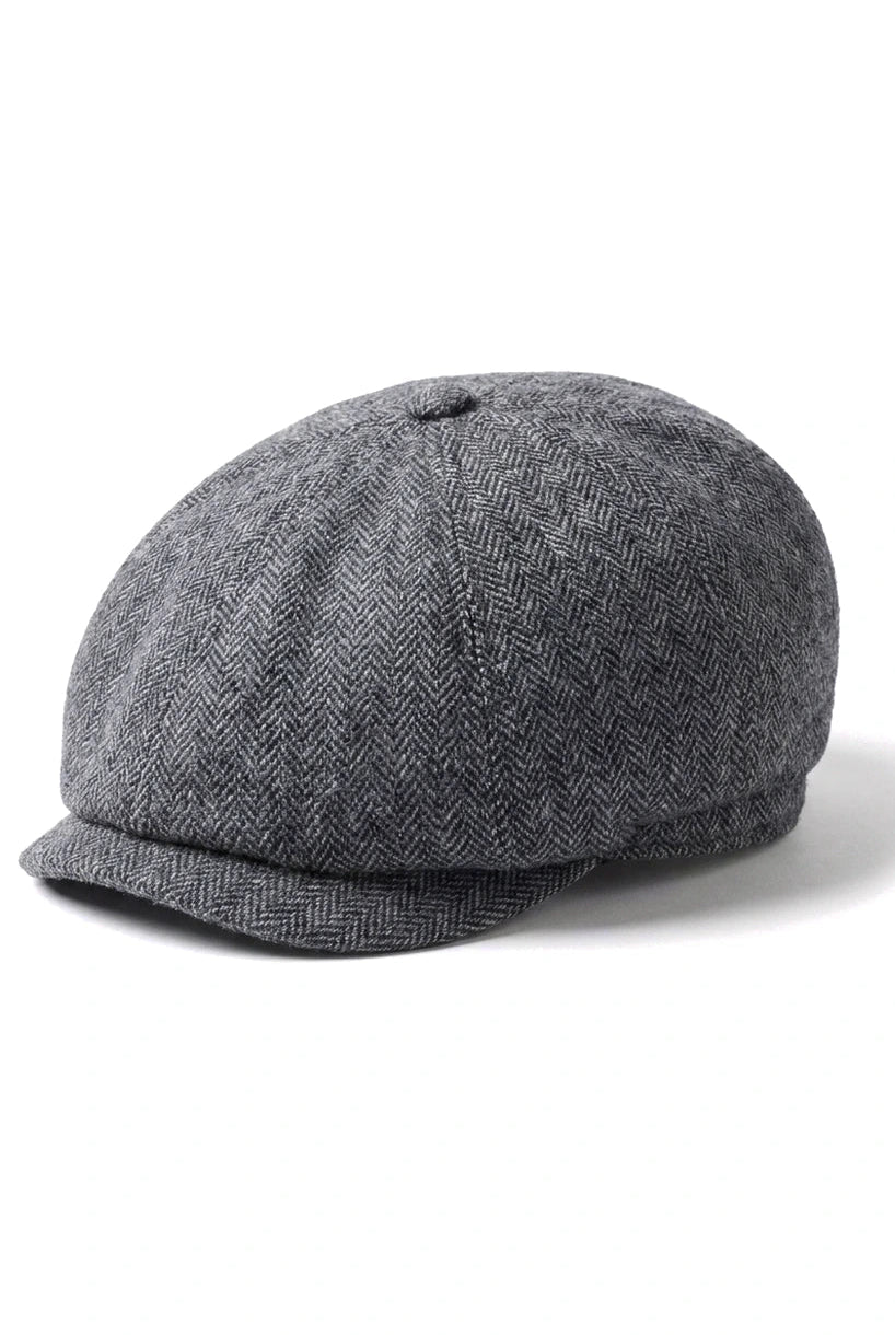 Męska czapka z daszkiem w jodełkę Newsboy Classic – szara