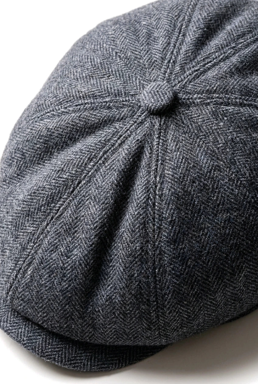Męska czapka z daszkiem w jodełkę Newsboy Classic – szara